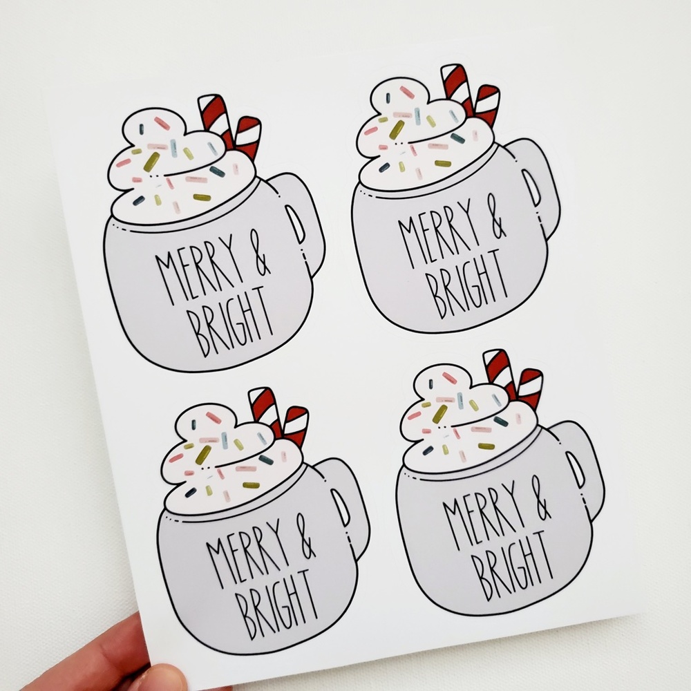 LB084 STICKERS Custom Poshmark Stickers Merry & Bright Mug Personalizable - Picture 4 of 7